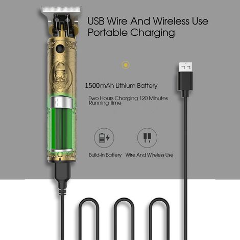 Tondeuse pour Barbes et Corps Hommes T-Blades 4PCs USB Cordless Zinc-nickel Alloy 20cm Batterie Lithium 1500mAh Portable (1/5)