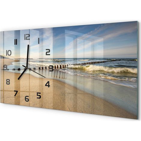 Horloge Murale Originale 60x30 cm Verre Trempé Cadeau Maison Moderne Plage sur la mer Baltique (1/5)