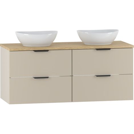Doppelwaschtisch 120.6cm Astrid mit 4 Schubladen, Kaschmir und Holzoptik