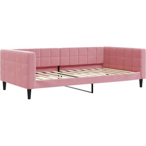 Lit simple Lit adulte Lit de repos rose 100x200 cm velours (1/5)