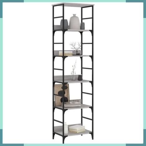 Bibliothèque - 835282 - sonoma gris - 50 x 33 x 188,5 cm - bois d'ingénierie & acier (1/5)