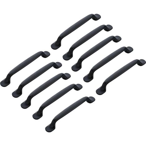 Confezione da 10 maniglie per mobili da cucina in lega di alluminio, pomelli per cassetti neri opachi (interasse fori 128 mm) (1/5)