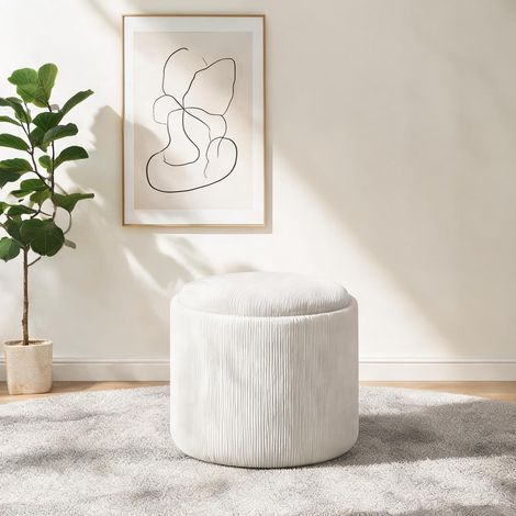 Pouf coloris blanc crème en polyester MDF 56 x 56 x 42 cm (1/5)