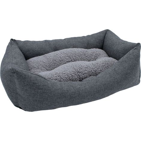 Plüsch Heimtierkorb in grau mit entnehmbarem Kissen - 60 x 45 cm - Hundebett mit rutschfester Unterseite - Haustier Schlafplatz Hundekorb Welpenbett Körbchen für Hunde und Katzen