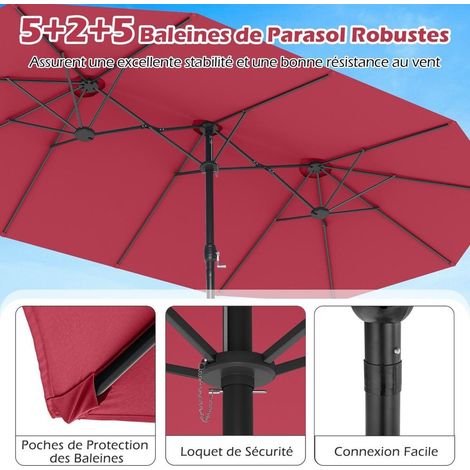 Polyester enduit PA, parasol double 470 cm avec base lestée et manivelle, grand pare-soleil pour jardin et terrasse (1/5)