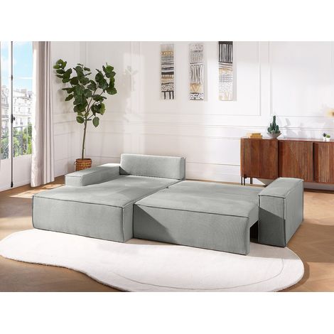 Canapé d'angle gauche convertible en tissu texturé gris AMELIA (1/4)