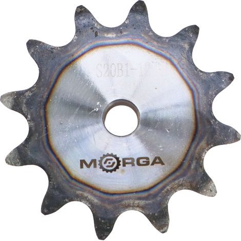 Pignon de chaîne trempé avec moyeu à bride MORGA 20B-1 (R1 1,1/4) Z-12 diamètre extérieur 137 mm (1/4)