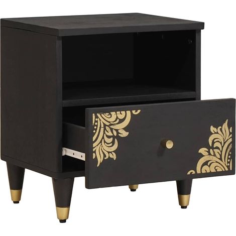 Table de chevet Cabinet de chevet Table de nuit Noir 40 x 33 x 46 cm Bois de mangue massif (1/5)
