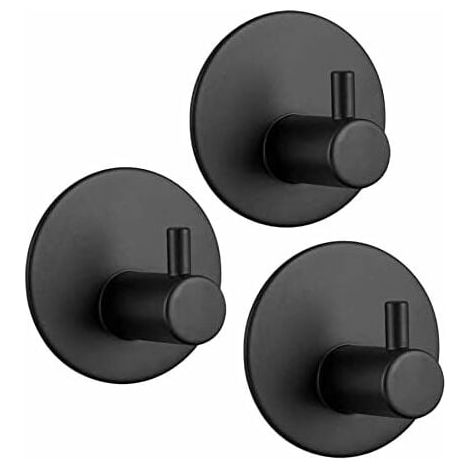 Patère de salle de bain Crochet Adhésif 3M, Crochet Mural de Salle de Bains en Acier Inoxydable, Porte Serviette Auto-adhésifs pour la Cuisine (Noir 3pcs) (1/5)