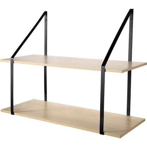 Calicosy – Étagère murale grande profondeur 2 niveaux – L80 x P30cm – Supports métal noir – Décor imitation chêne – Pour rangement optimisé