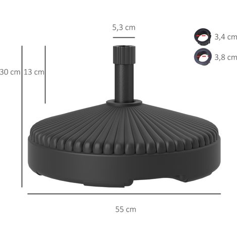 Pied parasol rond HDPE noir, remplissable eau/sable Ø55x30cm (1/5)
