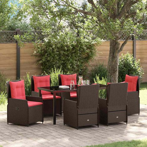 Garten Essgruppe 7 pcs Braun Poly Rattan