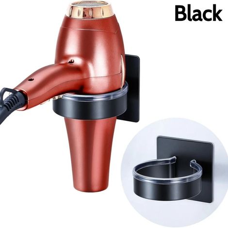 Support mural autocollant en aluminium noir/argent pour sèche-cheveux et lisseur, idéal pour la salle de bain. Organisateur d'accessoires de coiffure. (1/5)