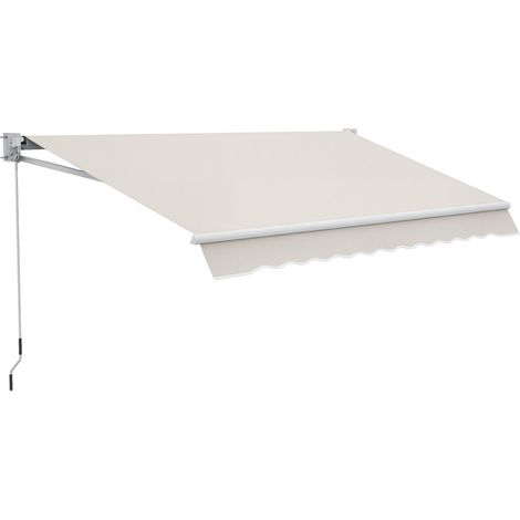 Store mural à ouverture manuelle, aluminium et polyester UV50+, pour usage Extérieur, avec manivelle, 200 x 250 cm, blanc crème