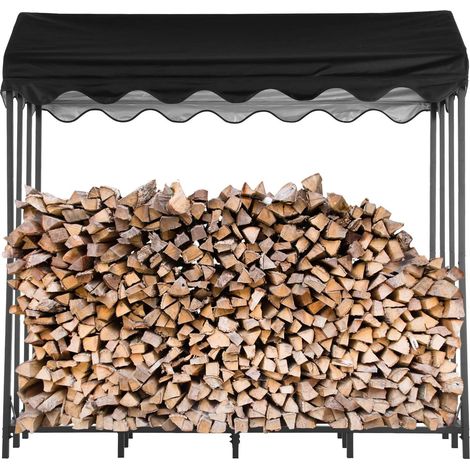 Abri à bûches en métal 185x70x185cm – Capacité 2,4 stères – Résistant à la rouille et intempéries – Rangement bois de chauffage noir (1/5)