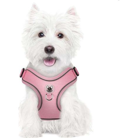 Hundegeschirr mit Leine zum Spazierengehen, reflektierend, verstellbar, weich, Größe L, rosa