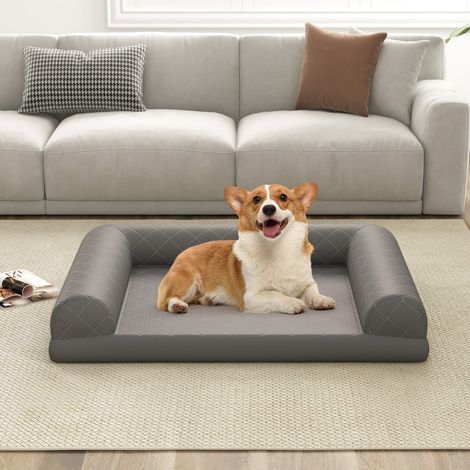 Lit Orthopédique pour Chiens Moyens et Petits Lit pour Chien en Mousse à Œufs avec Renforts sur 3 Côtés Housse de Lit Amovible Gris (1/2)