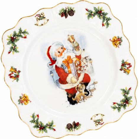 Assiette carrée en céramique 20 x 1,5 cm, motif Père Noël mignon, gamelle pour animaux 20 x 1,5 cm, motif Père Noël carré (1/4)
