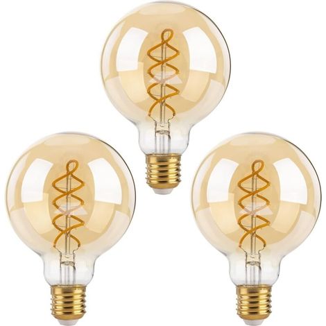 Dimmable Edison Ampoules LED E27, G80 Vintage LED à Filament Spirale Ampoule Décorative, 4W(équivalent 40W), Blanc Chaud 2700K, 470LM, Verre ambré, Lot de 3 (1/4)