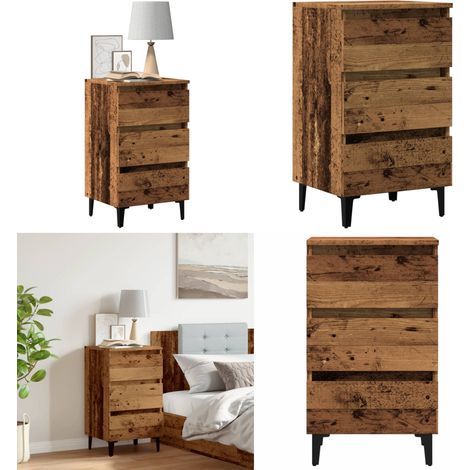 vidaXL Table de chevet avec pieds en métal vieux bois 40x35x69 cm (1/5)