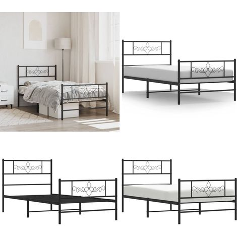 Cadre de lit métal sans matelas avec pied de lit noir 80x200 cm - Cadre De Lit - Lit Double - Lit Metal - Lit Noir - Meuble Chambre - Home & Living (1/5)