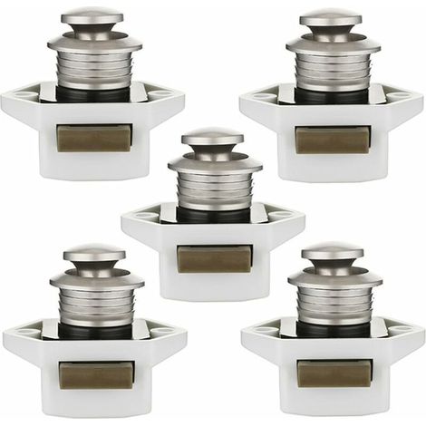 20 mm Bouton poussoir Verrou armoire Loquet sans clé 5pcs, Bouton de porte placard Serrure de meuble Fermoir pour RV caravane tiroir camping-car (blanc) (1/5)