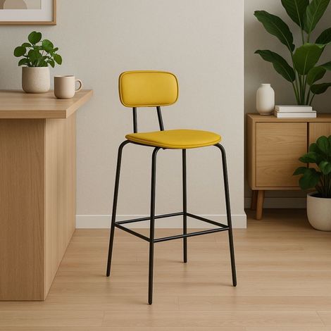 Sgabello Glami in pvc effetto cuoio giallo con struttura in metallo nera