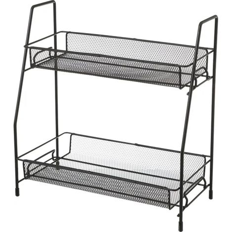 Estantería metálica negra, 2 niveles, 33 cm