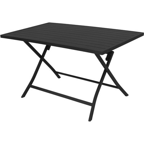 Tavolo rettangolare 130x75 cm da esterno giardino  con struttura in alluminio e piano effetto doghe Oriental -  Black