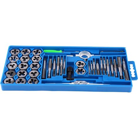 Satz mit 40 gehärteten Gewindebohrern und Schneideisen, metrisches Kegelgewinde, Handwerkzeuge (1/5)