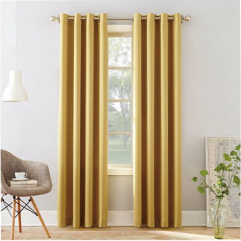 Lot de 2 Rideaux Occultants Solides Lourds de Salle de Bain à Oeillets 132cm x 240cm,Isolant Thermique, jaune