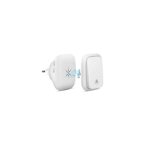 Timbre inalámbrico, autoalimentado, sin pilas, resistente al agua, con 38 sonidos y 4 niveles de volumen - Blanco - Crezuo