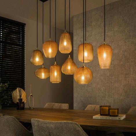 Suspension en verre ambré motif pois 9 abat-jour NOVA (1/5)