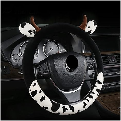 Housse de volant en forme de vache, compatible avec les volants de 15 pouces, antidérapante et absorbant la transpiration, confortable, accessoire de voiture pour femmes et jeunes filles. (1/5)