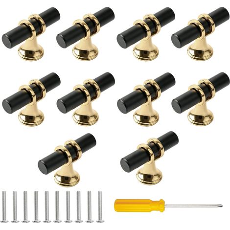 10 Poignee de Meuble Cuisine,Poignées de Meubles en Forme de T,Alliage de Zinc Bouton de Meuble,Poignée Meuble Vis Incluses,Comprend un Tournevis Cruciforme(4.8 X 3 CM) (1/5)