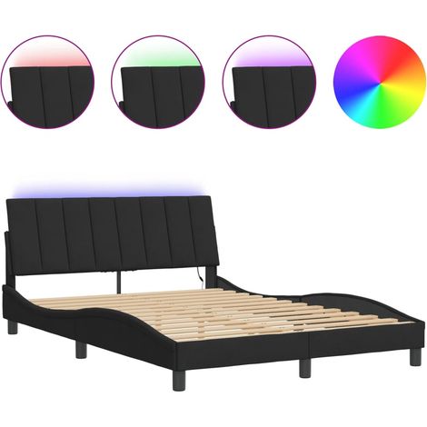 Lit double - lit simple - Cadre de lit avec LED Hanko noir 120x200 cm velours fr5158 - Maison La Vie (1/5)
