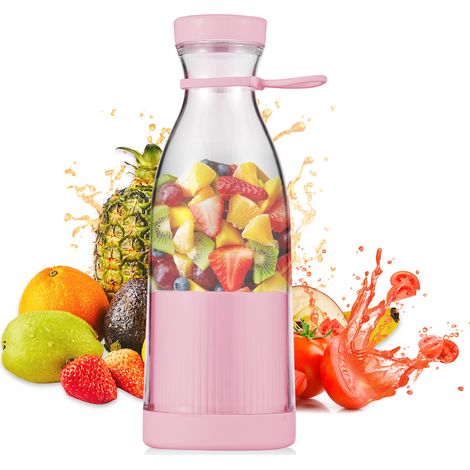 Mini presse-agrumes électrique portable avec 6 lames, capacité de 300 ml, rose (1/5)