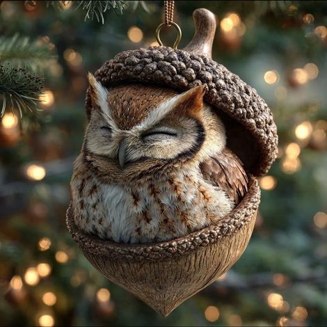 Ornement En Résine - Chouette Lièvre Hérisson - Décoration Arbre De Noël Guirlande Intérieur - Lot De 3 (1/5)