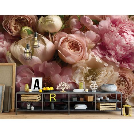 Fototapete Blumen Pfingstrosen Rosa, für Wohnzimmer und Schlafzimmer, 150 x 105 cm – Komplettset inkl. Kleister & Anleitung (1/4)