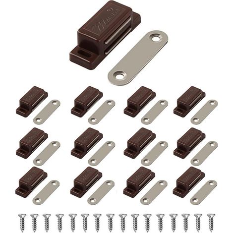 CSPARKV (Braun, 12er-Pack) Magnetischer Schrank, ideal für Schranktüren, Schränke, Schubladen und Fensterläden, magnetischer Riegel, einfach zu installieren, magnetische Schranktür, Magnet im Lieferum