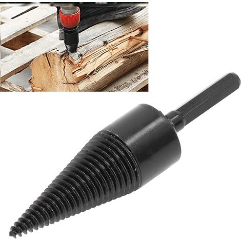 Foret à bois pour fendre les bûches, embout hexagonale en acier carbone, outil de perçage noir 50mm / 1.97 pouces