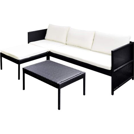 Maison Exclusive - 3-tlg. Garten-Lounge-Set mit Kissen Poly-Ratta (1/5)
