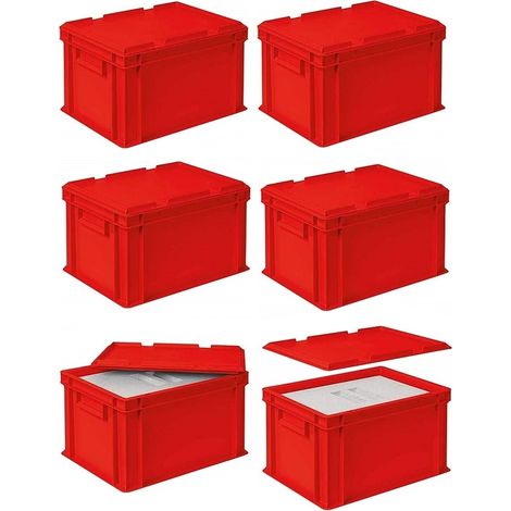 BRB Set, 6x EPS Thermobox 10,4 Liter in Eurobox 400x300 mm rot mit Auflagedeckel (1/3)