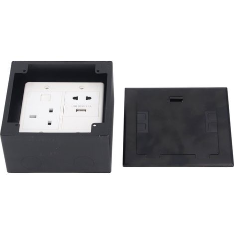 Prise encastrable de sol noire en acier inoxydable, 16A, 3 broches universelle, 2 trous, ports USB et informatique (1/5)