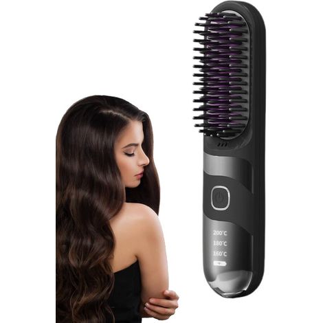 Brosse coiffante sans fil - Brosse à boucler les cheveux - Coiffage rapide - Technologie ionique ignifugée - Longueur : 23,5 cm - Noir (1/5)