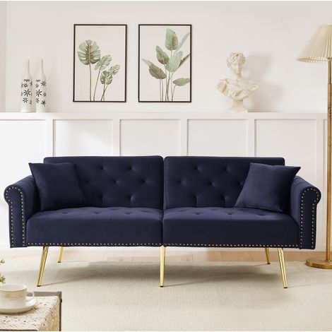 2-Sitzer Schlafsofa mit Schlaffunktion Samt Blau OKMYHOME (1/5)