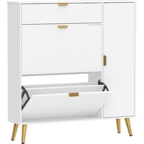Meuble Ragnald Armoire Chaussures Design Blanc Métal Doré Rangement Élégant
