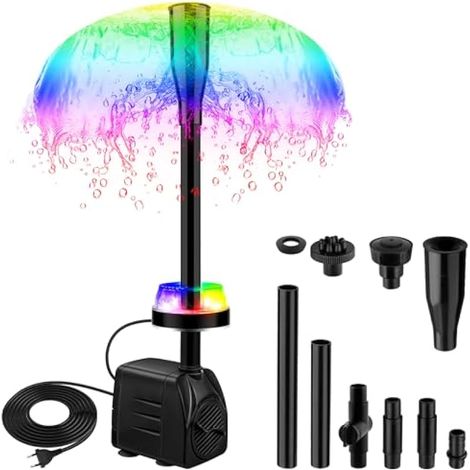 Pompe Aquarium Submersible RGB, 800L/H 180-240V 15W Pompe à Eau Ultra Silencieuse, 3 Couleurs Changeante Pompe Submersible Fontaine avec 3 Buses pour Aquarium, Étang, Fontaine (1/5)