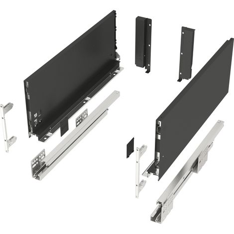 Schubladensystem JUNKER SLIM anthrazit H: 167 mm SoftClose bis 40 kg belastbar mit 13 mm schlanken Schubladenzargen - Nennlänge 500 mm