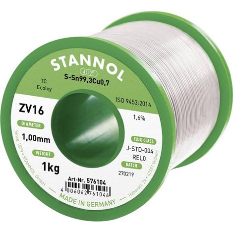 Stannol ZV16 hilo de estaño sin plomo 1.0 mm 1000 g